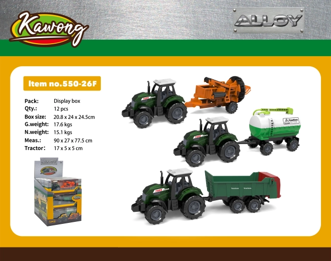 Tractor met accessoires metaal/kunststof 17 cm