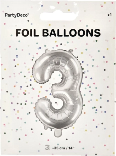 Folieballon cijfer 3 zilver 35 cm