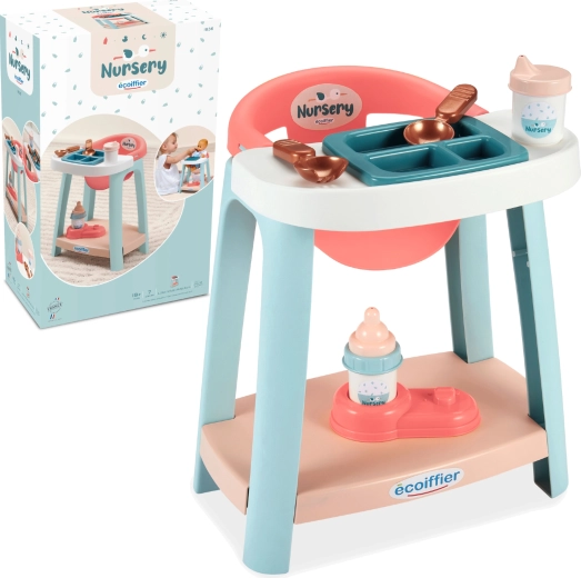 ecoiffier nursery set voor het voeden van poppen met kinderstoel en accessoires, 7 delen