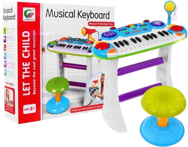 Blauwe muziekeset Keyboard + Drums + Microfoon voor kinderen 3+ Lichten + Geluiden 2 octaven