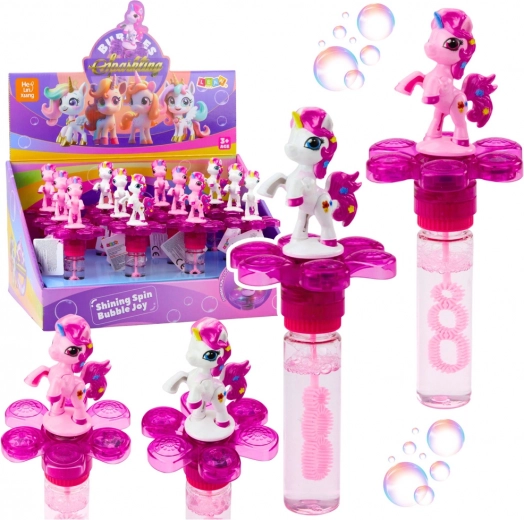 Bellenblaas toverstaf Eenhoorn met draaiende bloem en LED-licht 20 cm