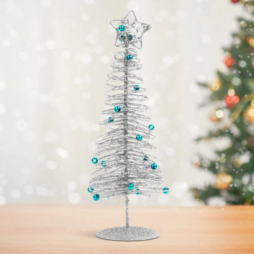Glanzende metalen kerstboom in zilver, 28 cm