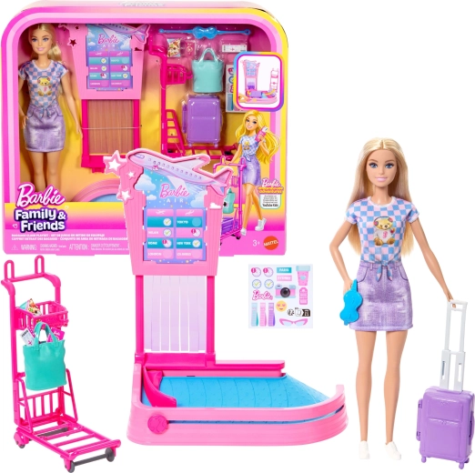 Barbie op de luchthaven – speelgoedset voor inchecken en bagage-afgifte met pop en accessoires