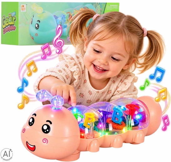 Interactieve kruipende rups met ledverlichting en melodieën, roze