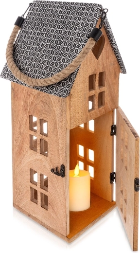 Houten LED lantaarn van mangohout 22 × 48 cm