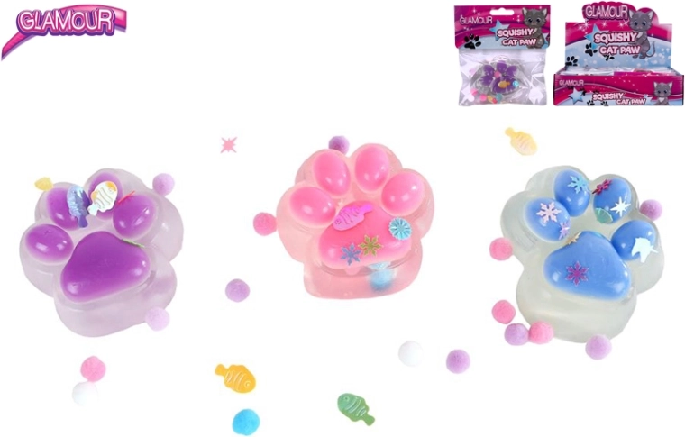 Glamour kattenpoot anti-stress speelgoed met slijm en glitter