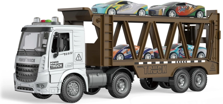Vrachtwagen met auto's met licht- en geluidseffecten 38 cm