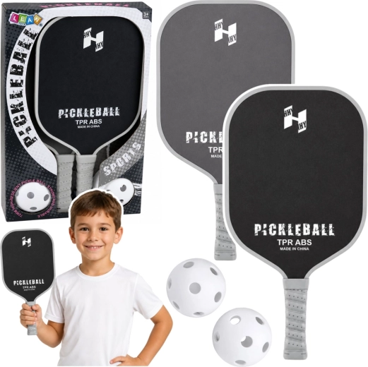 Pickleballset: 2 paddles en 2 balletjes zwart-grijs