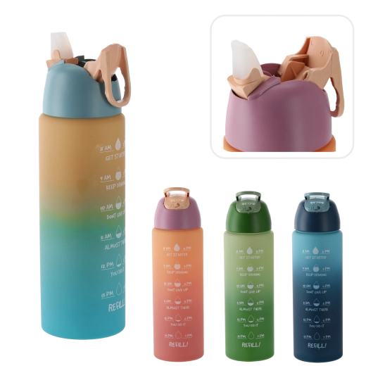 Sportwaterfles 700 ml met tijdsmarkeringen, ombre roze-oranje