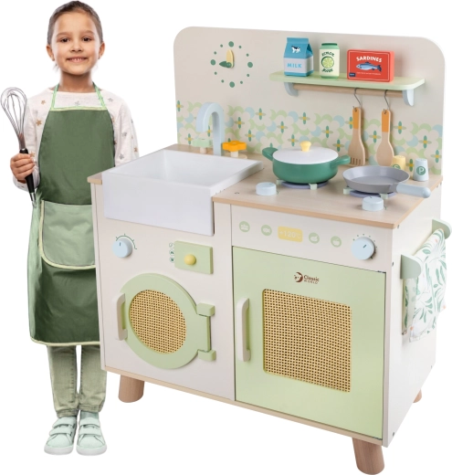 Houten multifunctionele XXL-keuken met wasmachine en accessoires Classic World