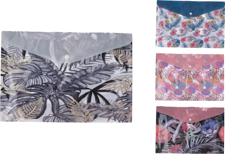 Map met drukknoop 32 × 25 cm – mix van bloemmotieven