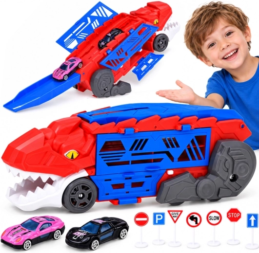 Uitklapbare dinosaurusauto 2-in-1 met garage en lanceerder