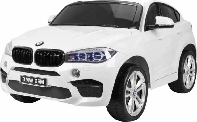 Elektrische kinderauto BMW X6M XXL voor twee kinderen met afstandsbediening en lederen zitje – wit