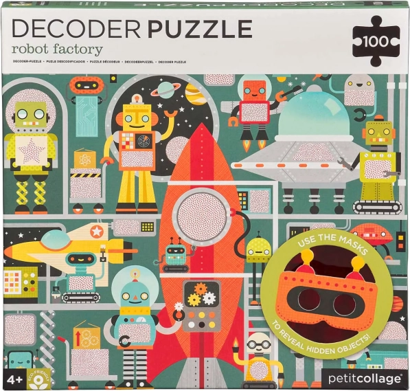 Petit Collage puzzel robots met decodeermasker, 100 stukjes