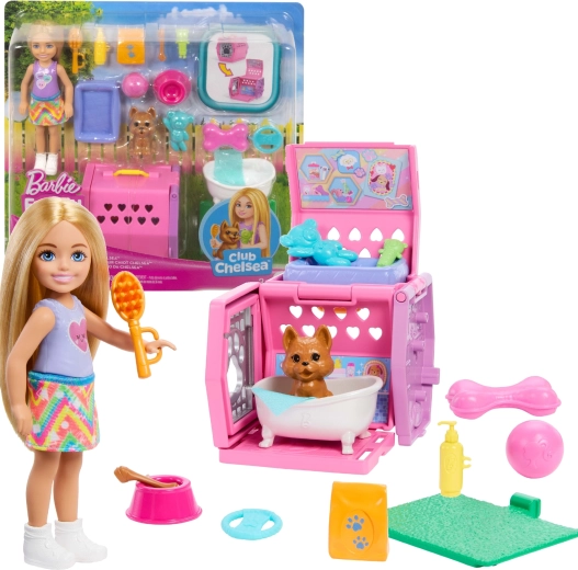 Barbie Club Chelsea verzorging van een hondje met pop en accessoires