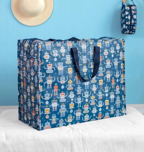 A Little Lovely Company XL opbergtas met robotmotief