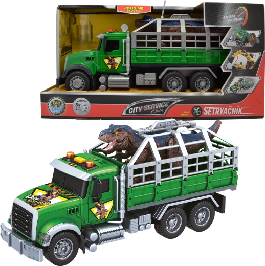 Vrachtwagen voor het vervoeren van dinosaurussen met geluid en licht 1:14