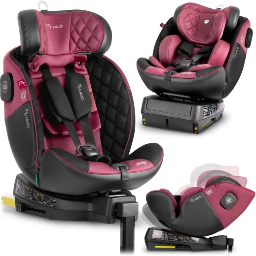Kinderautostoel Nukido Prestige Line roze‑zwart i‑Size 40–150 cm met ISOFIX en draaibare basis
