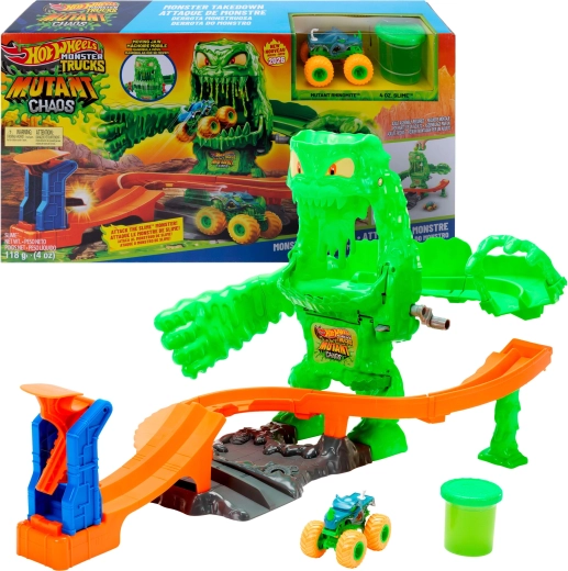 Hot Wheels monstertruckbaan met slijm: gevecht met een mutant monster + autootje