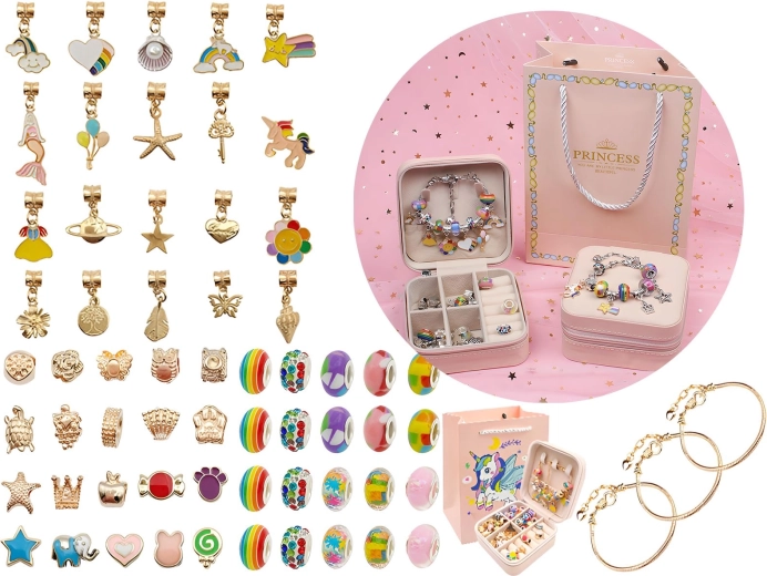Regenboogset voor het maken van sieraden en armbanden met kralen en bedeltjes