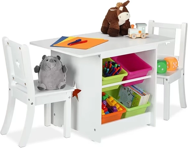 Kinder tafel met 2 stoelen en opbergboxen