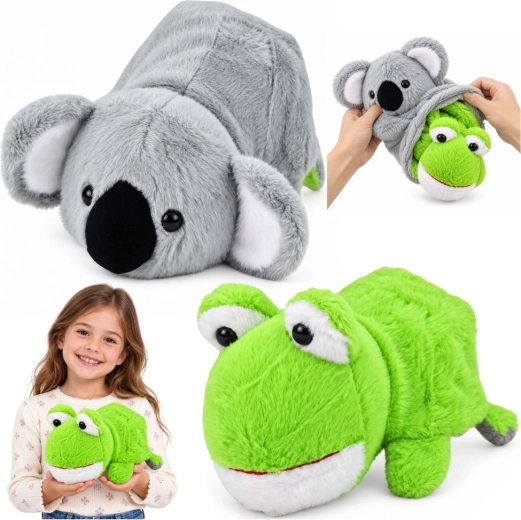 Omkeerbaar knuffelspeelgoed koala en kikker 2-in-1 25 cm