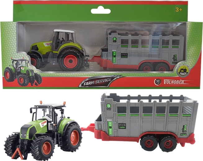 Boerderijtractor met aanhanger voor dierentransport 1:50