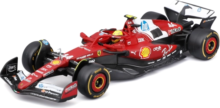 Bburago model Formule 1 Ferrari SF-25 2025 Lewis Hamilton 1:43 in een acrylbox