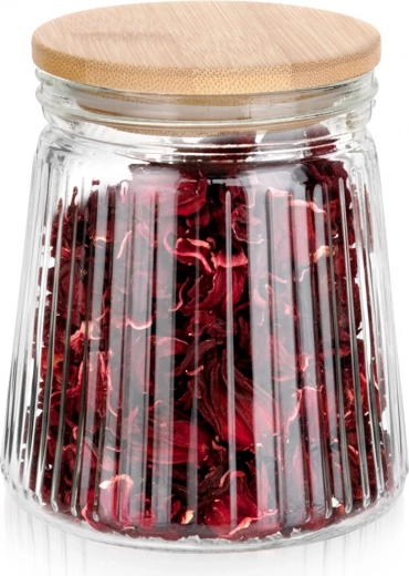 Glazen pot voor droge levensmiddelen met bamboe deksel en afdichting 700 ml