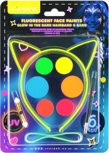 Glow-in-the-dark schminkset met haarband met oren en elastiek