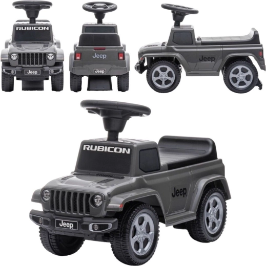 Jeep Rubicon kinderloopauto met claxon en motorgeluiden grijs