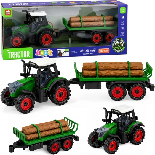 Kinderboerderijtractor met houtaanhanger met frictie-aandrijving (vliegwiel) 35 cm
