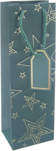 Cadeaupapieren wijntas met sterrenmotief, groen 12 × 9 × 36 cm