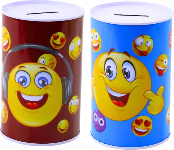 Metalen spaarpot Emoticons blauw en bruin
