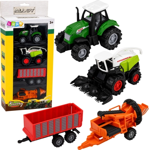 Set landbouwvoertuigen – tractor, hakselaar, aanhanger en pers (4 stuks) 1:68