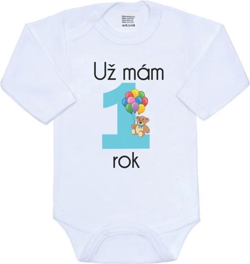 Babybody met print New Baby Ik ben al 1 jaar, blauw, maat 86