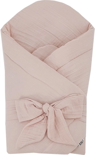 EKO mousseline inbakerdoek met kokos-inleg en strik, poederroze 75 × 75 cm