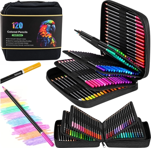 Set van 120 Soft Core-kleurpotloden in etui met 2 schetsboeken