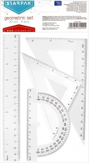 Geometrische set linialen 20 cm met gradenboog en driehoeken