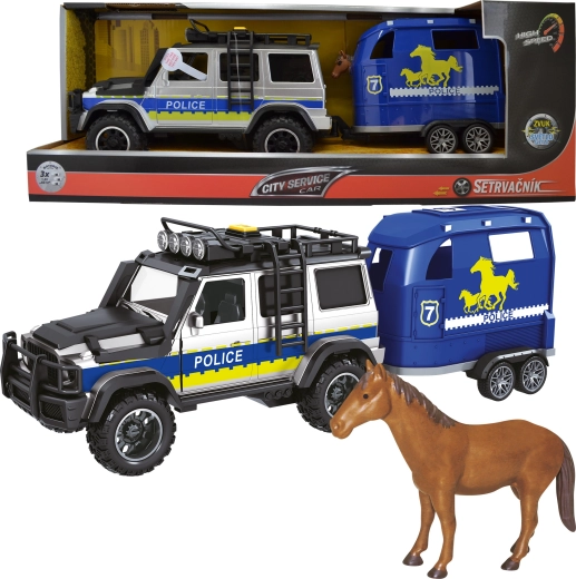 Politiewagen met aanhanger en paard 1:14 met licht en geluid