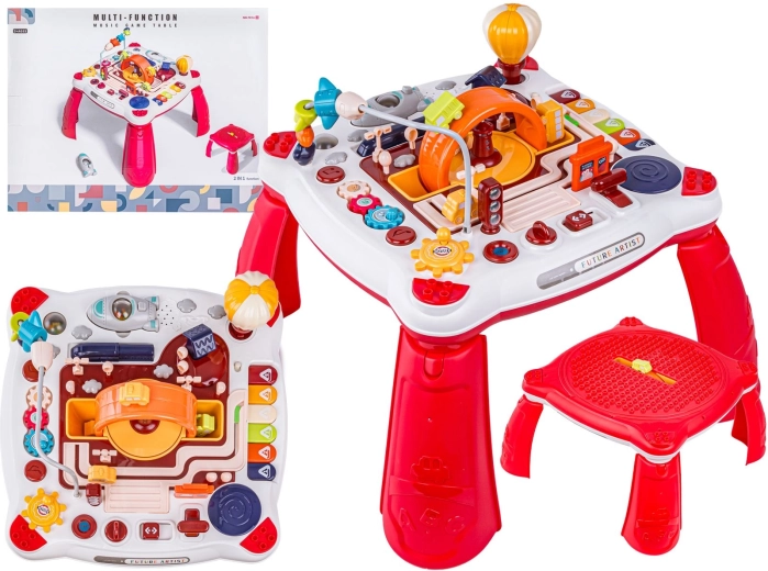 Interactieve educatieve tafel voor kinderen 2-in-1 – voertuigen, pianootje en raket, rood