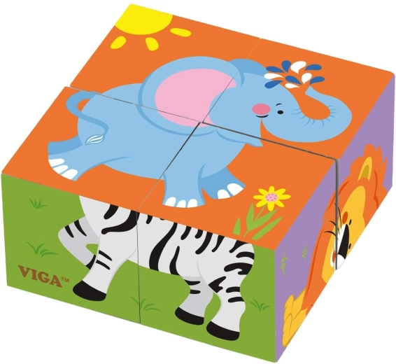 VIGA houten blokken Zoo – 6 afbeeldingen, 4 delen