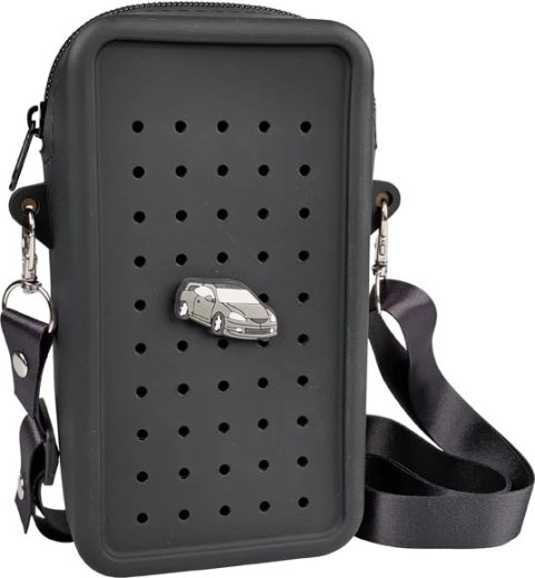 Gifty siliconen crossbody tasje zwart met decoratieve pin
