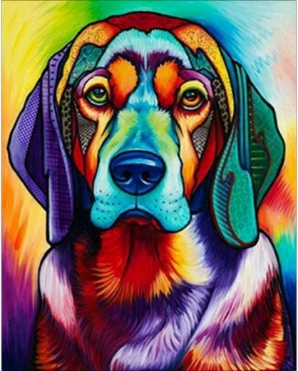 Diamantborduren (diamond painting) – hond in kleur 30 × 40 cm - 1 stuk