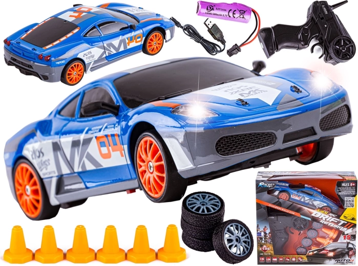 RC driftauto 1:24, 2,4 GHz, 4WD, blauw in Ferrari-stijl - 1 stuk