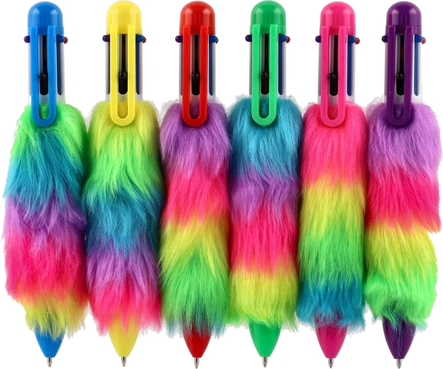 Teddies kleurrijke pluchen pen met kwastjes