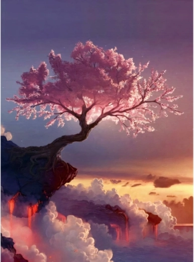 Diamantmozaïek (diamond painting) boom in de wolken 30 × 40 cm - 1 stuk