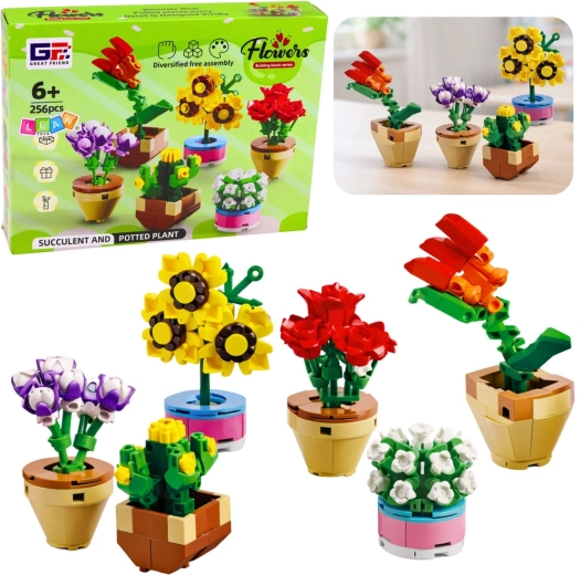 Bouwset bloemen in bloempotten 256 stukjes, 6 modellen