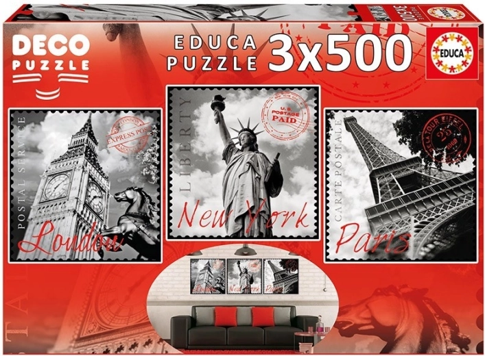 Educa puzzel Big Cities Deco 3× 500 stukjes