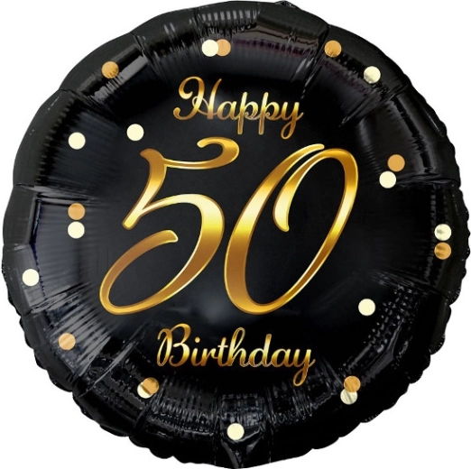 Folieballon Happy 50 Birthday – zwart met gouden opdruk
